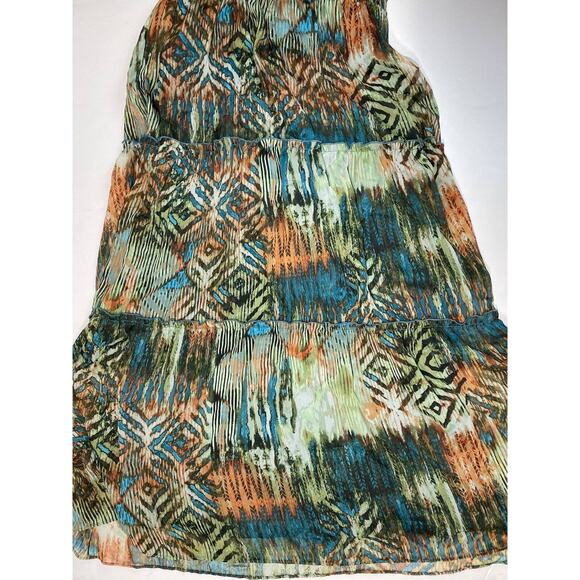 Rabbit Rabbit Rabbit Petite Maxi Dress Sz 12 Aztec/Tribal Pattern Green/Orange - Picture 10 of 11